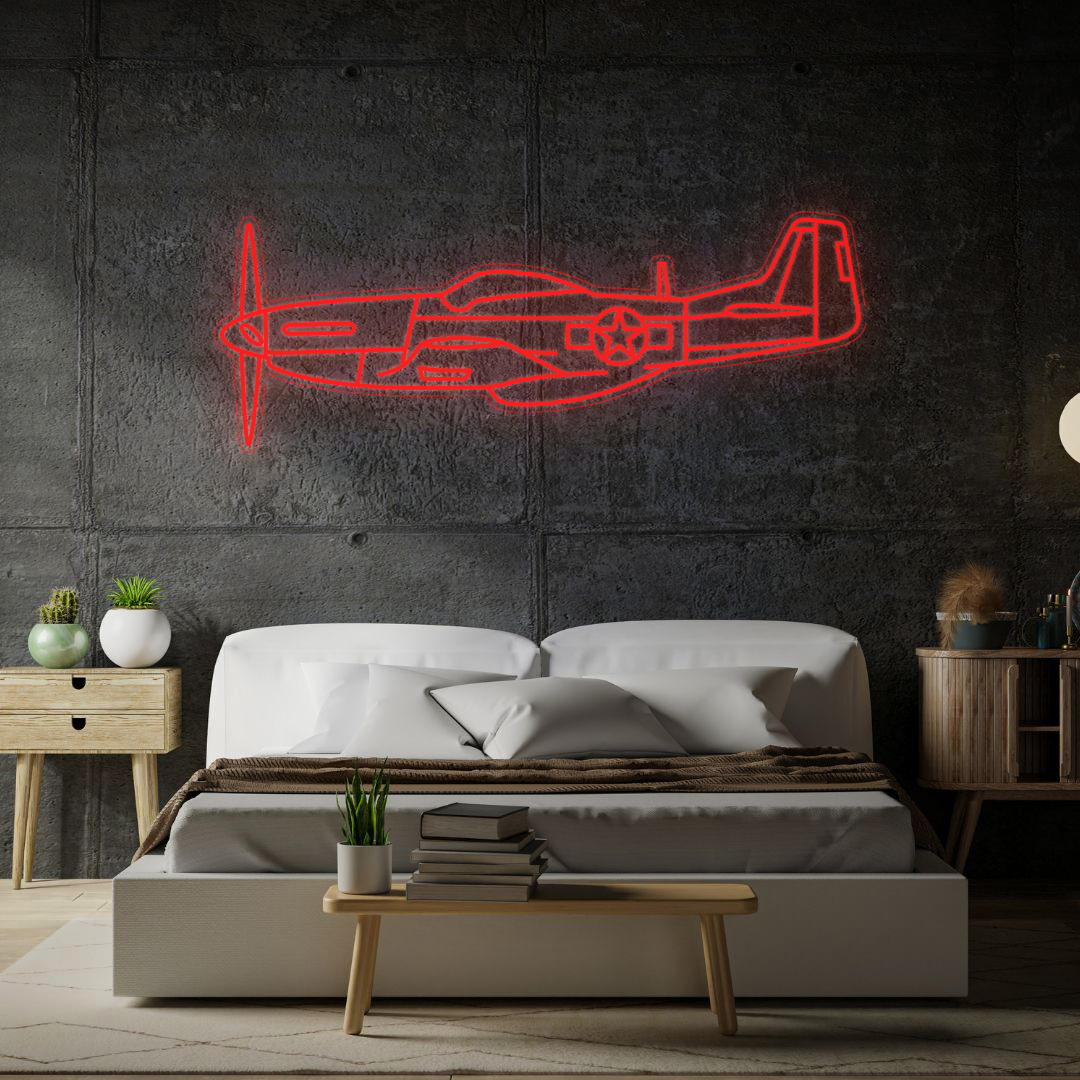 P-51 Mustang Neon Silhouette