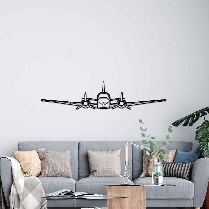 C50 Twin Bonanza Excalibur Front Silhouette Metal Wall Art