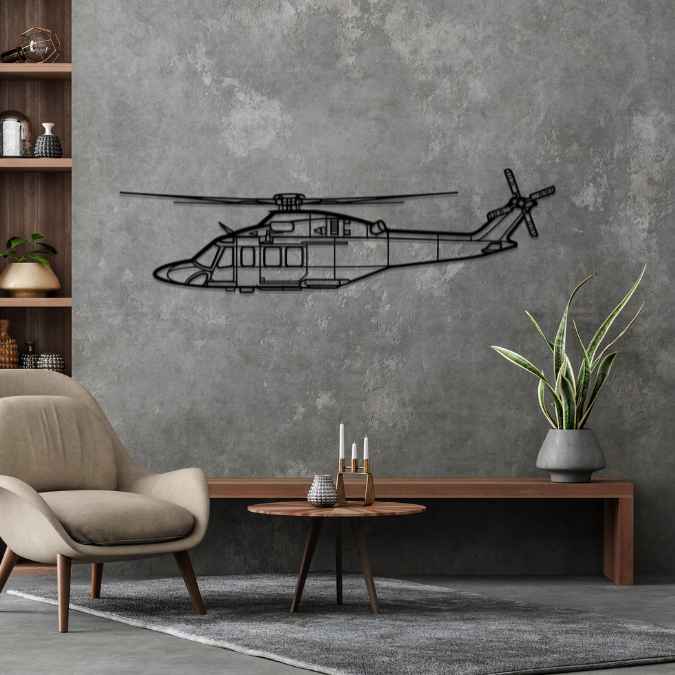 AW139 Silhouette Metal Wall Art
