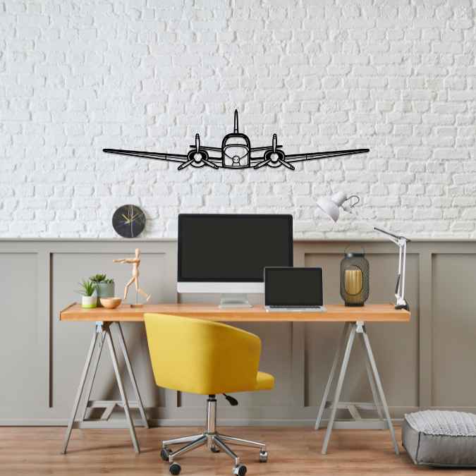 C50 Twin Bonanza Excalibur Front Silhouette Metal Wall Art