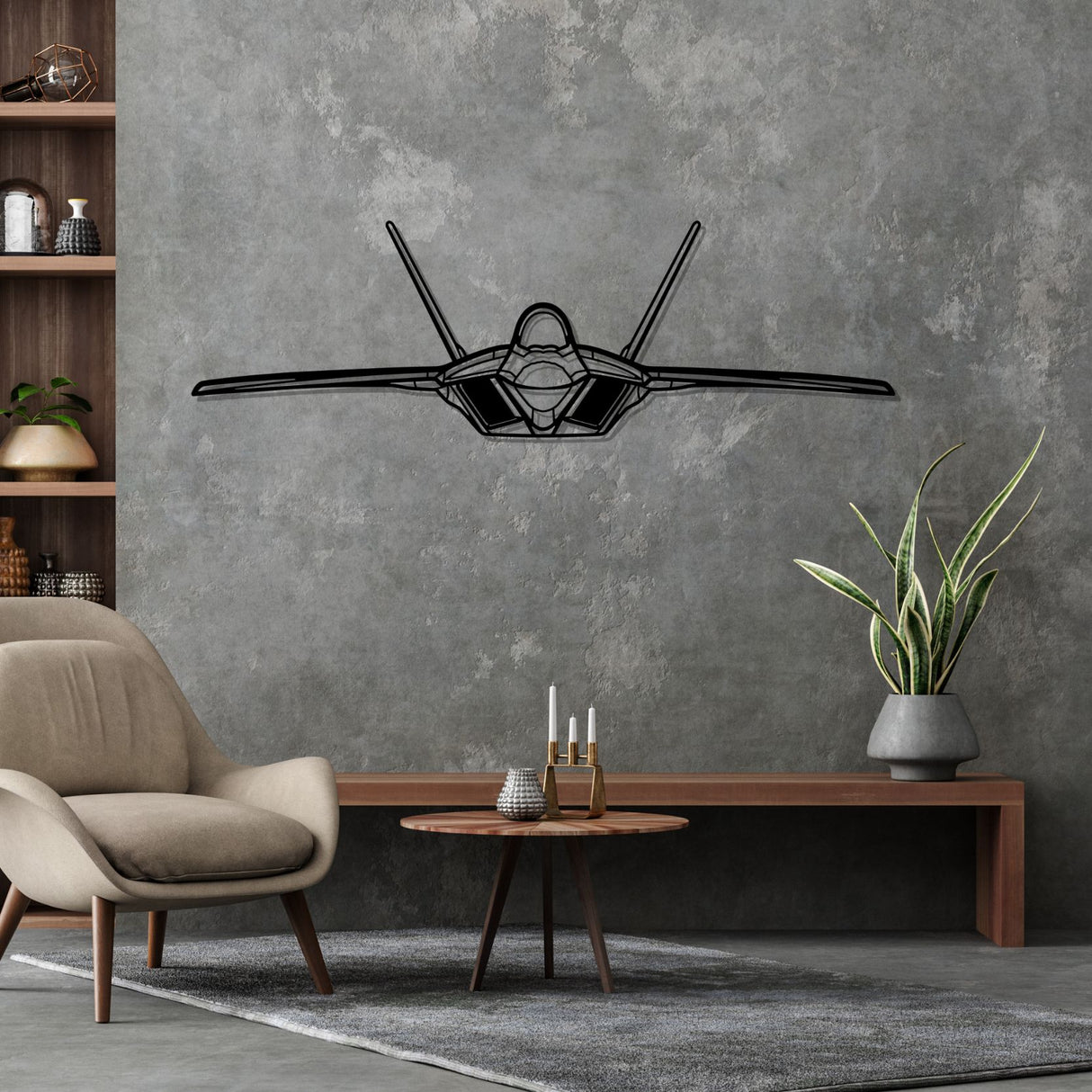 F-22 Raptor Front Silhouette Metal Wall Art