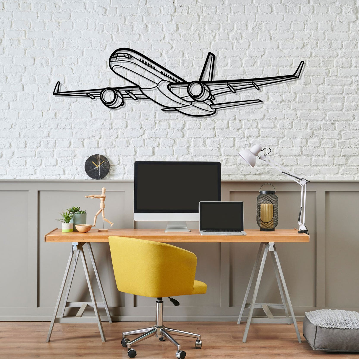 757-200 Angle Silhouette Metal Wall Art