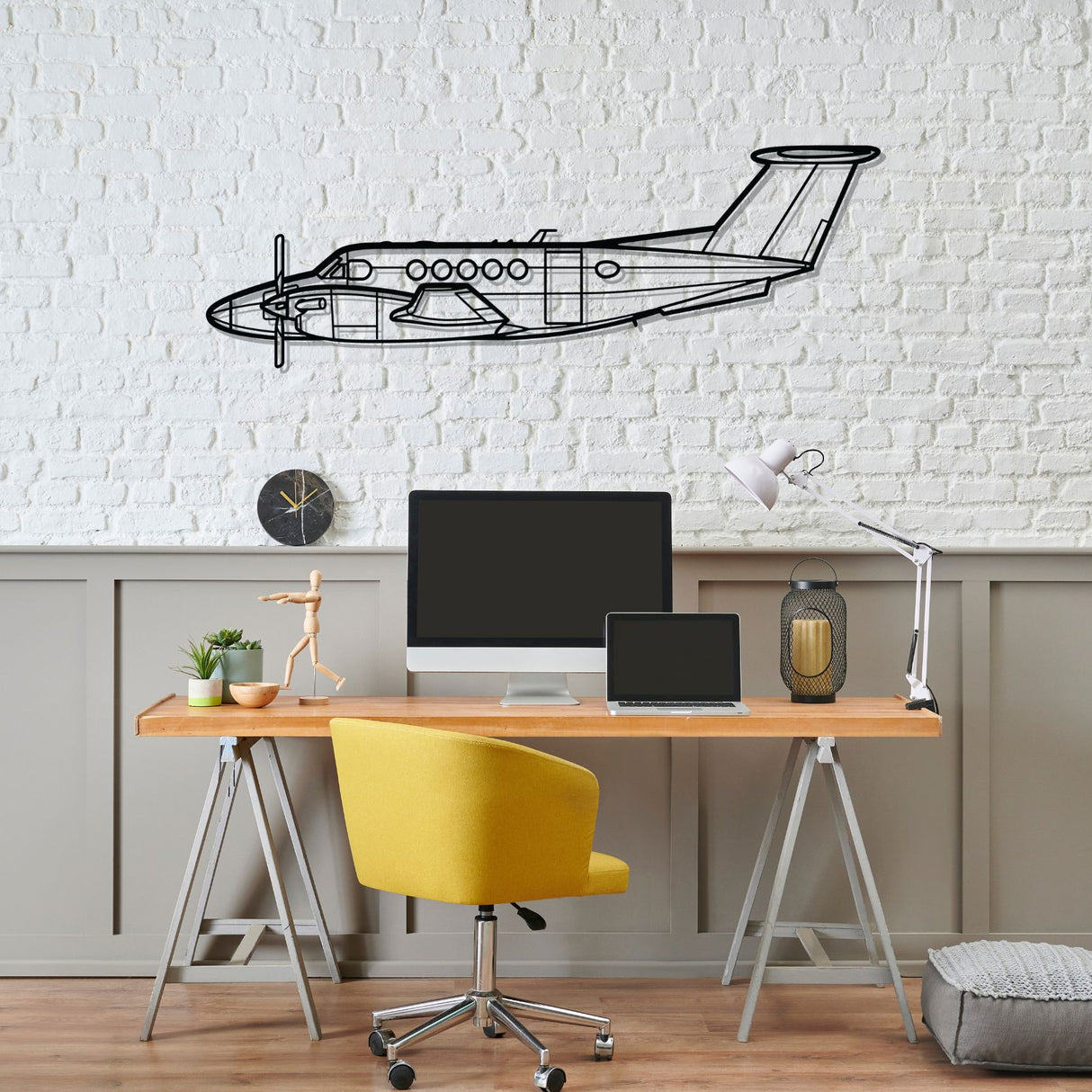 King Air B200 Silhouette Metal Wall Art