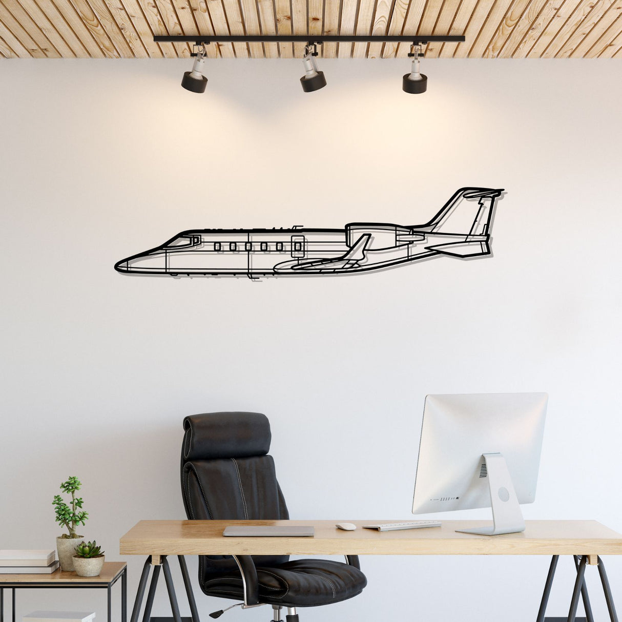 Learjet 60 Silhouette Metal Wall Art