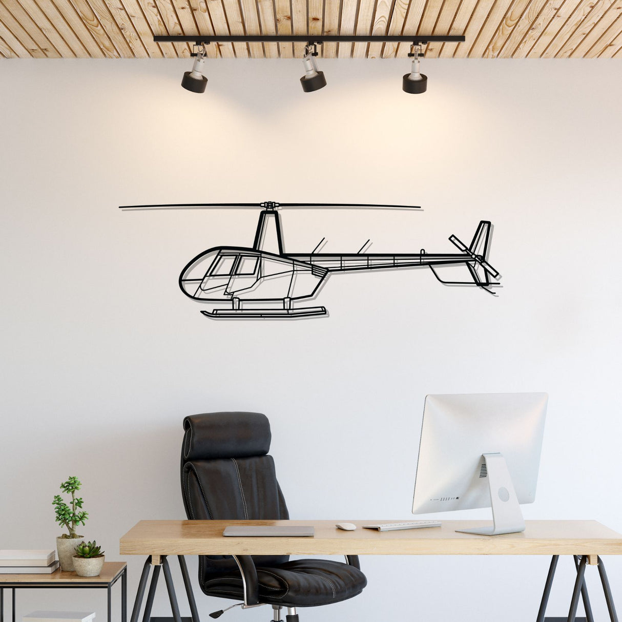 R-44 Clipper II Silhouette Metal Wall Art