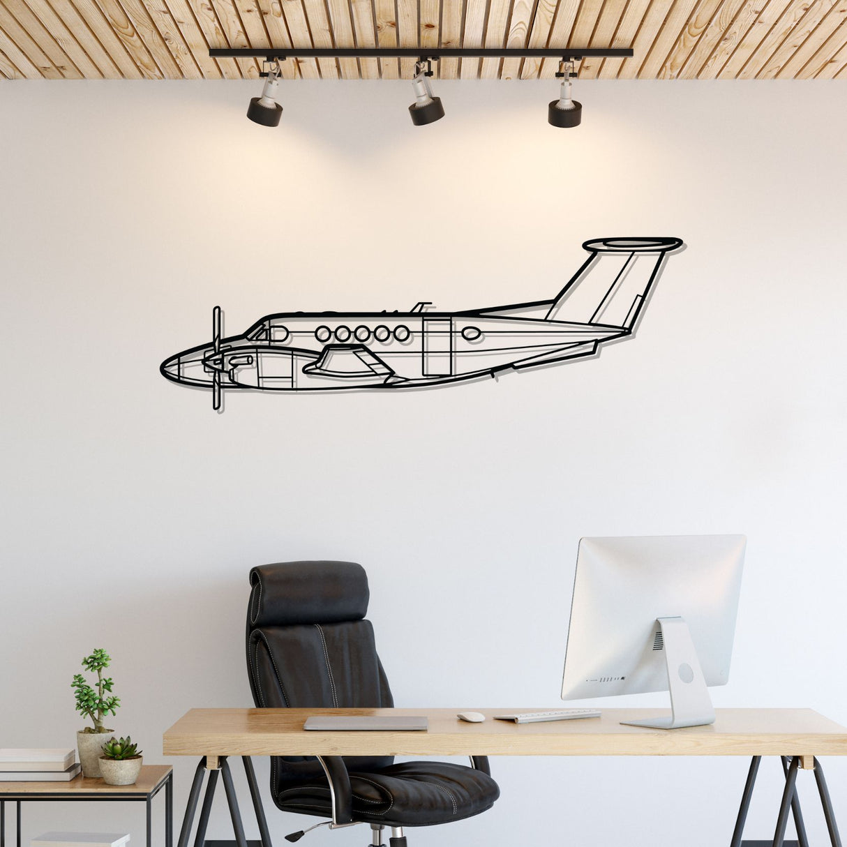 King Air B200 Silhouette Metal Wall Art