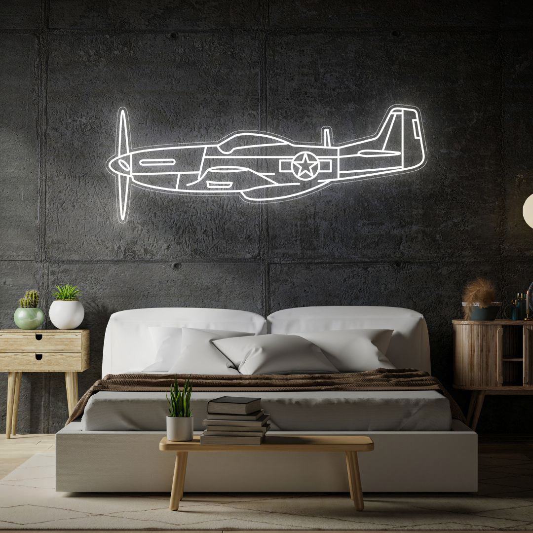 P-51 Mustang Neon Silhouette
