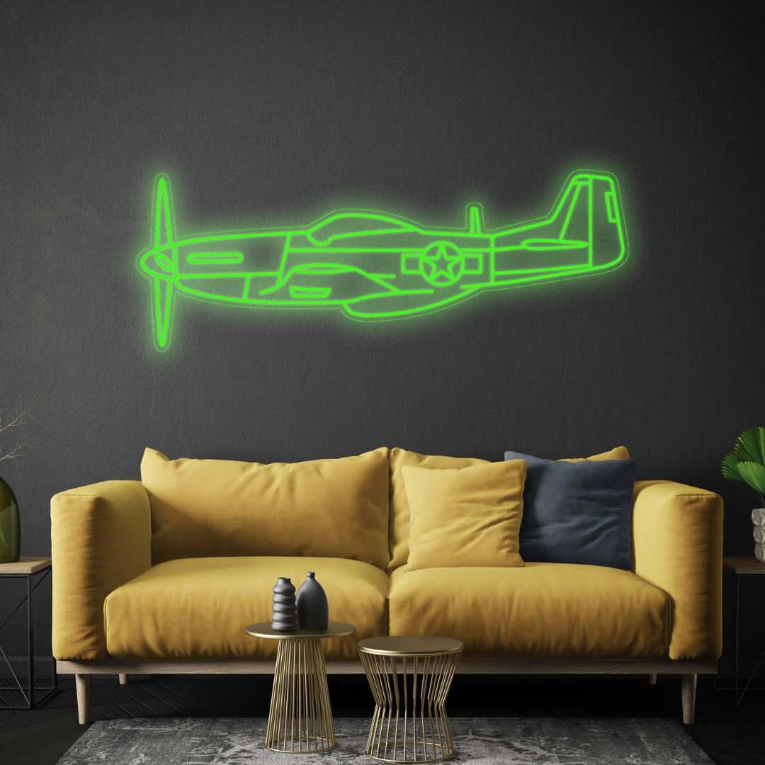 P-51 Mustang Neon Silhouette