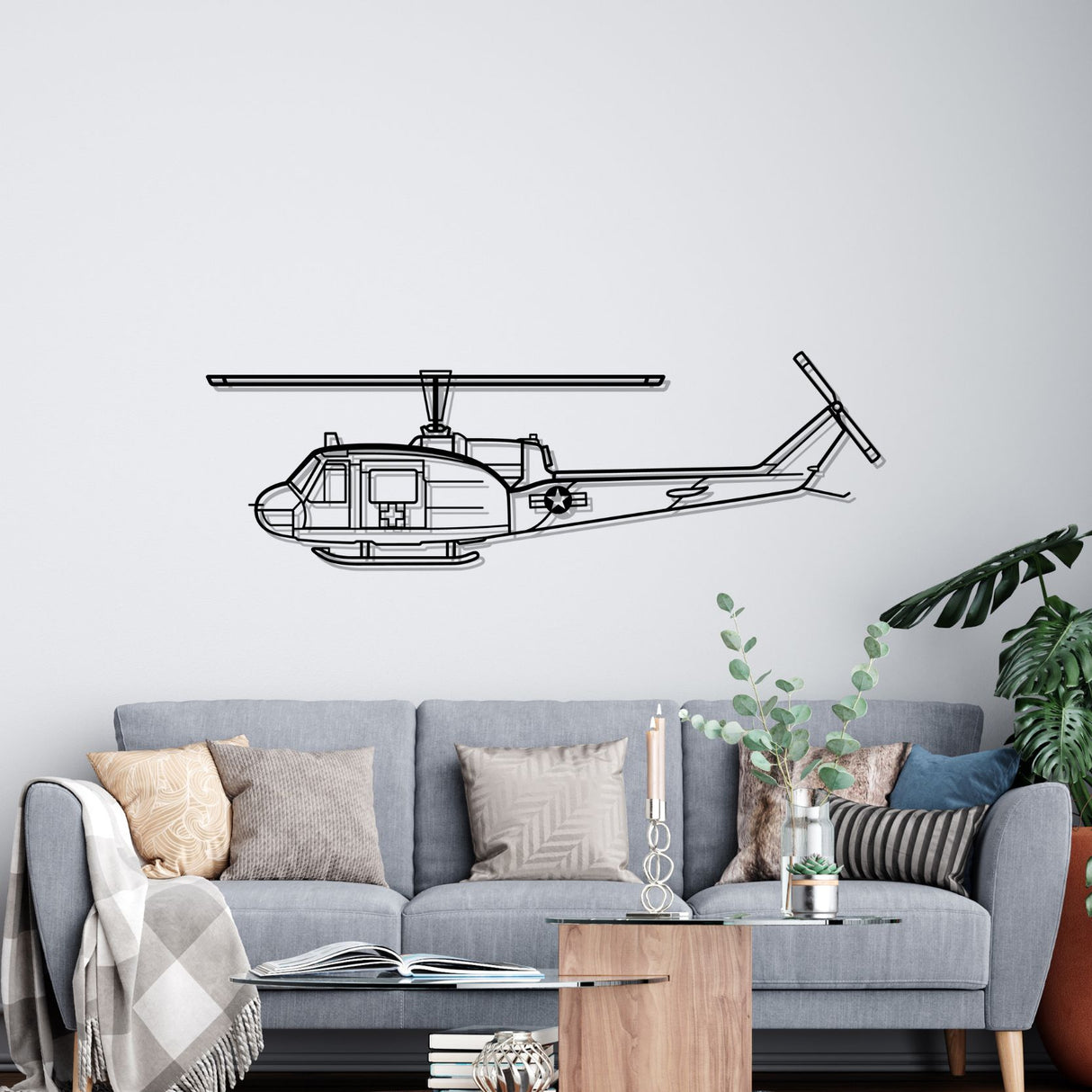 UH-1-Med Huey Silhouette Metal Wall Art
