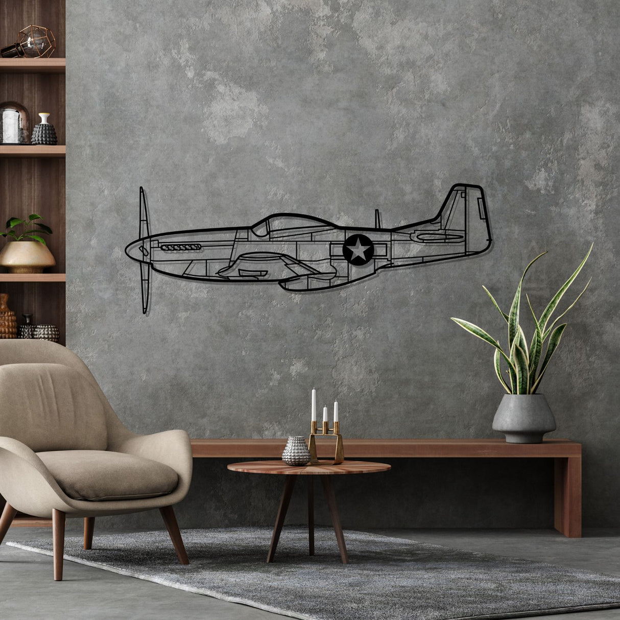 P-51 Mustang Silhouette Metal Wall Art