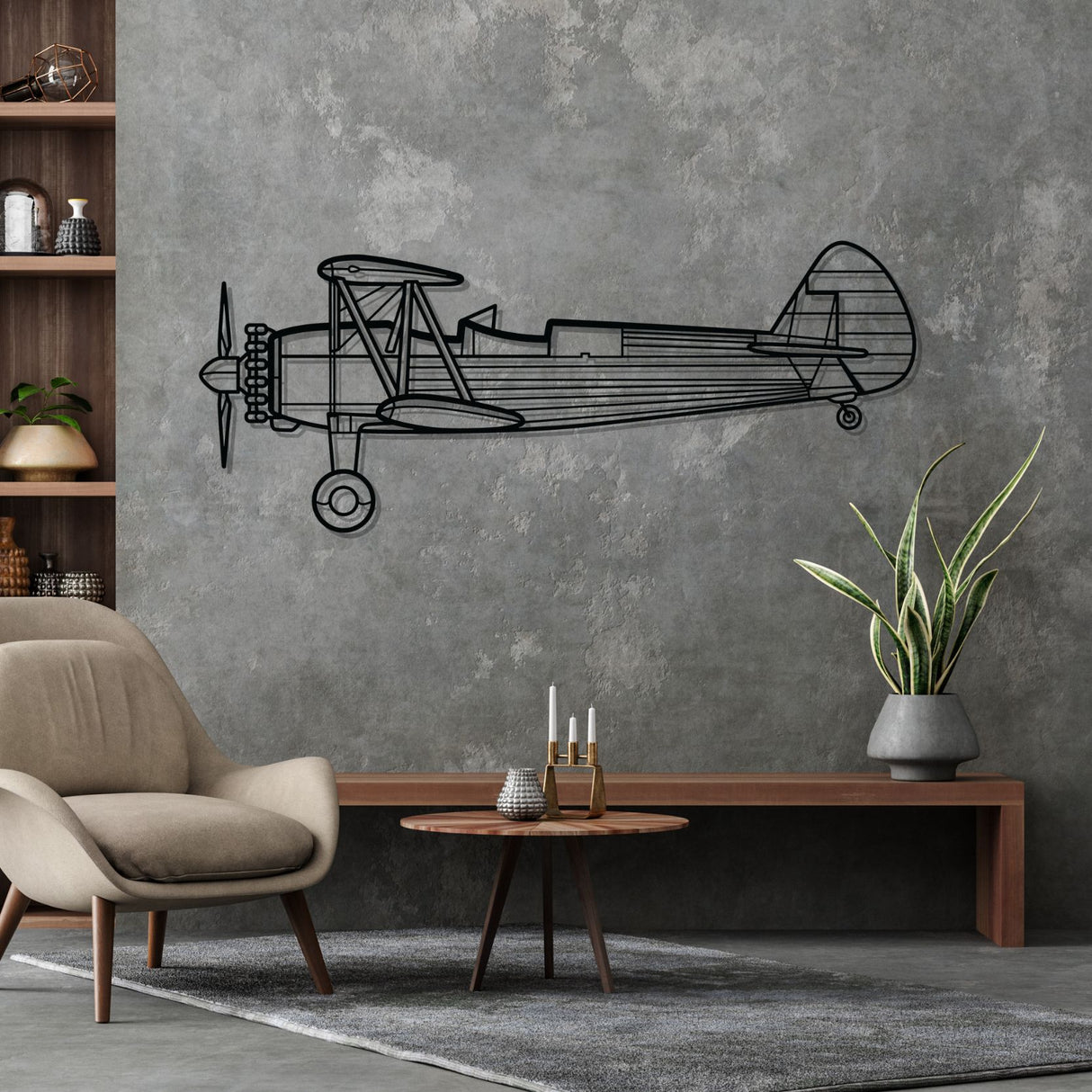 Stearman 75 Silhouette Metal Wall Art