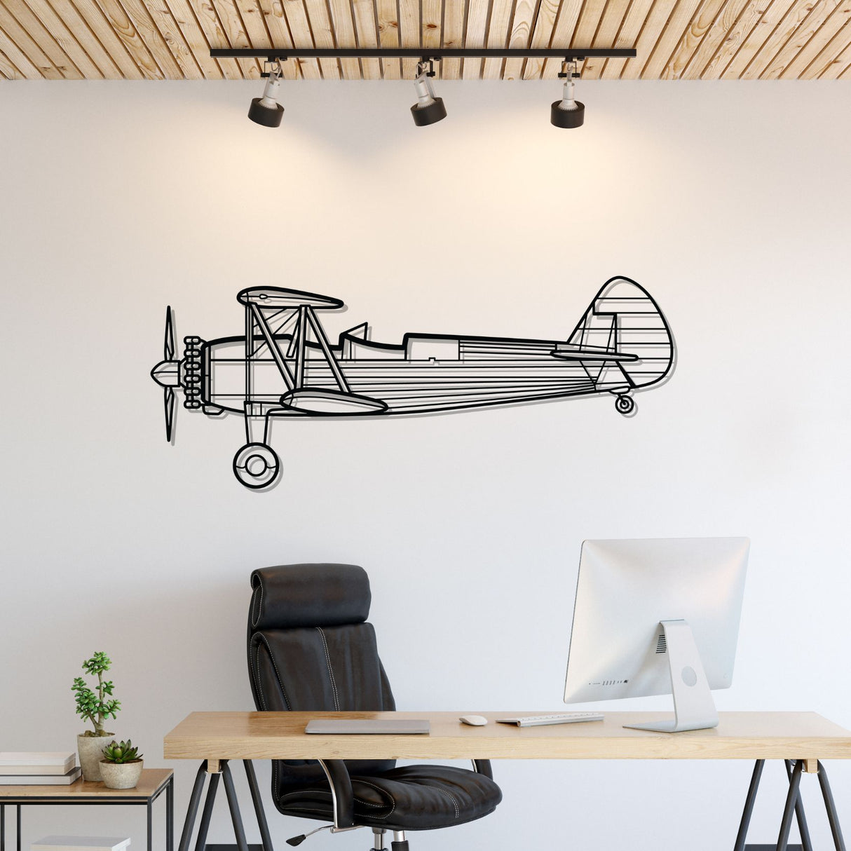 Stearman 75 Silhouette Metal Wall Art