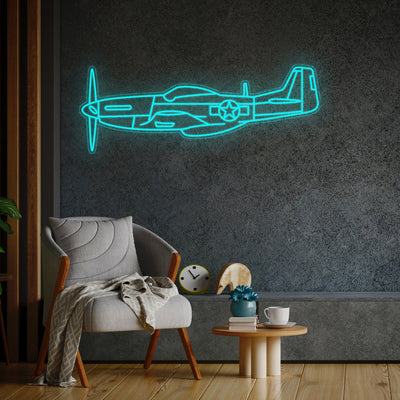 P-51 Mustang Neon Silhouette