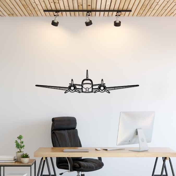 C50 Twin Bonanza Excalibur Front Silhouette Metal Wall Art