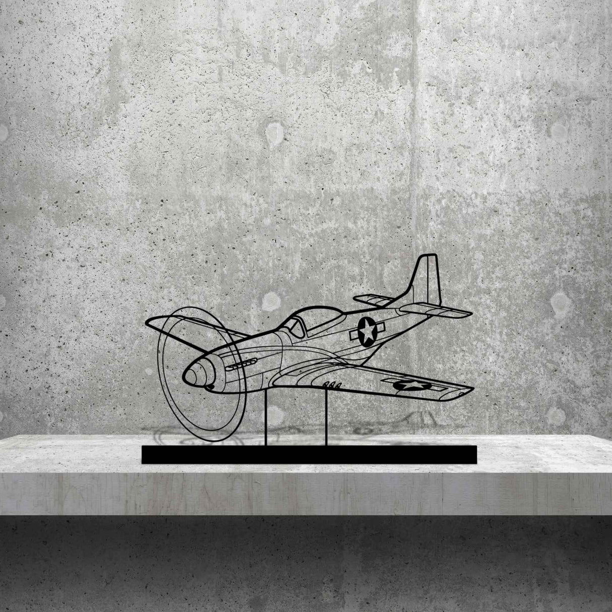 P-51D Mustang Angle Silhouette Metal Art Stand