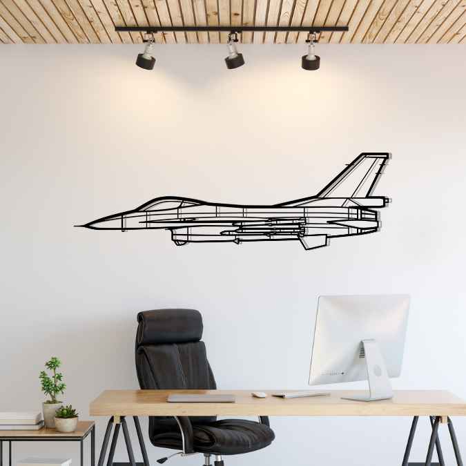 F-16A MLU Silhouette Metal Wall Art