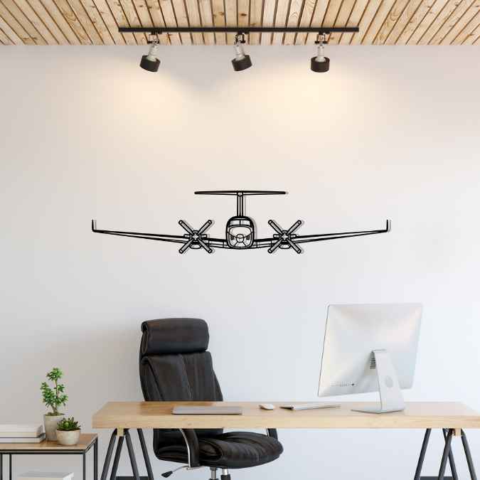 King Air 200 Front Silhouette Metal Wall Art