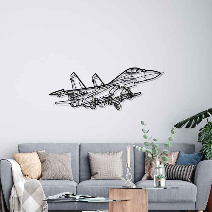 Su-27 Flanker Angle Silhouette Metal Wall Art