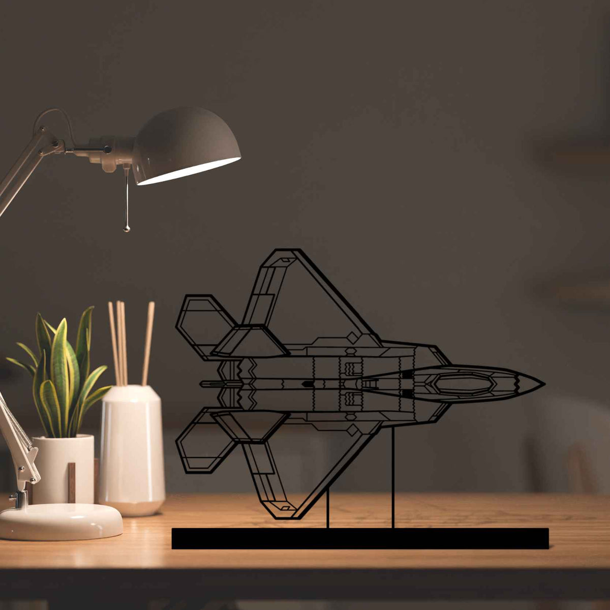 F-22 Raptor Top Silhouette Metal Art Stand