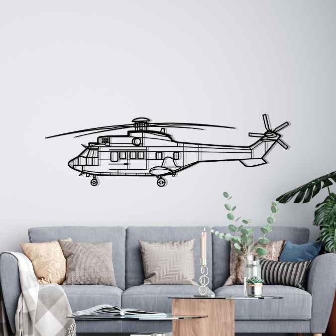 AS332 Super Puma Silhouette Metal Wall Art