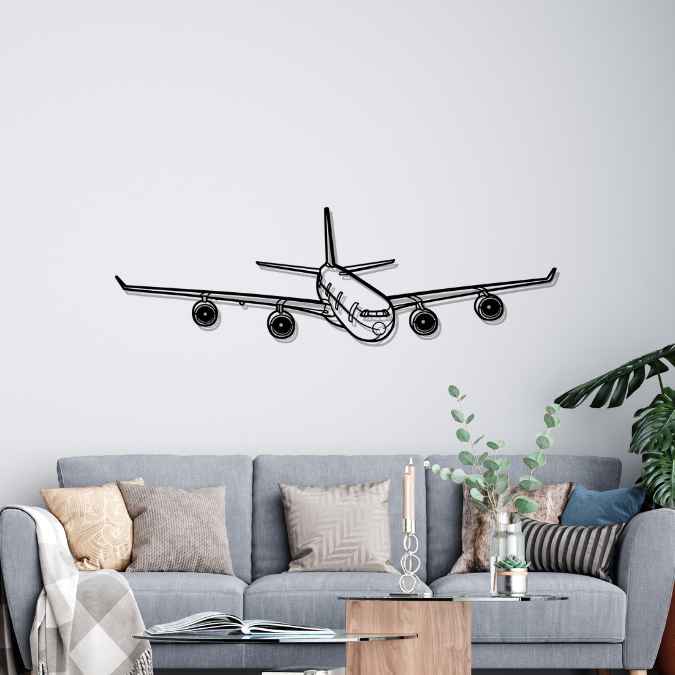 A340-600 Angle Silhouette Metal Wall Art