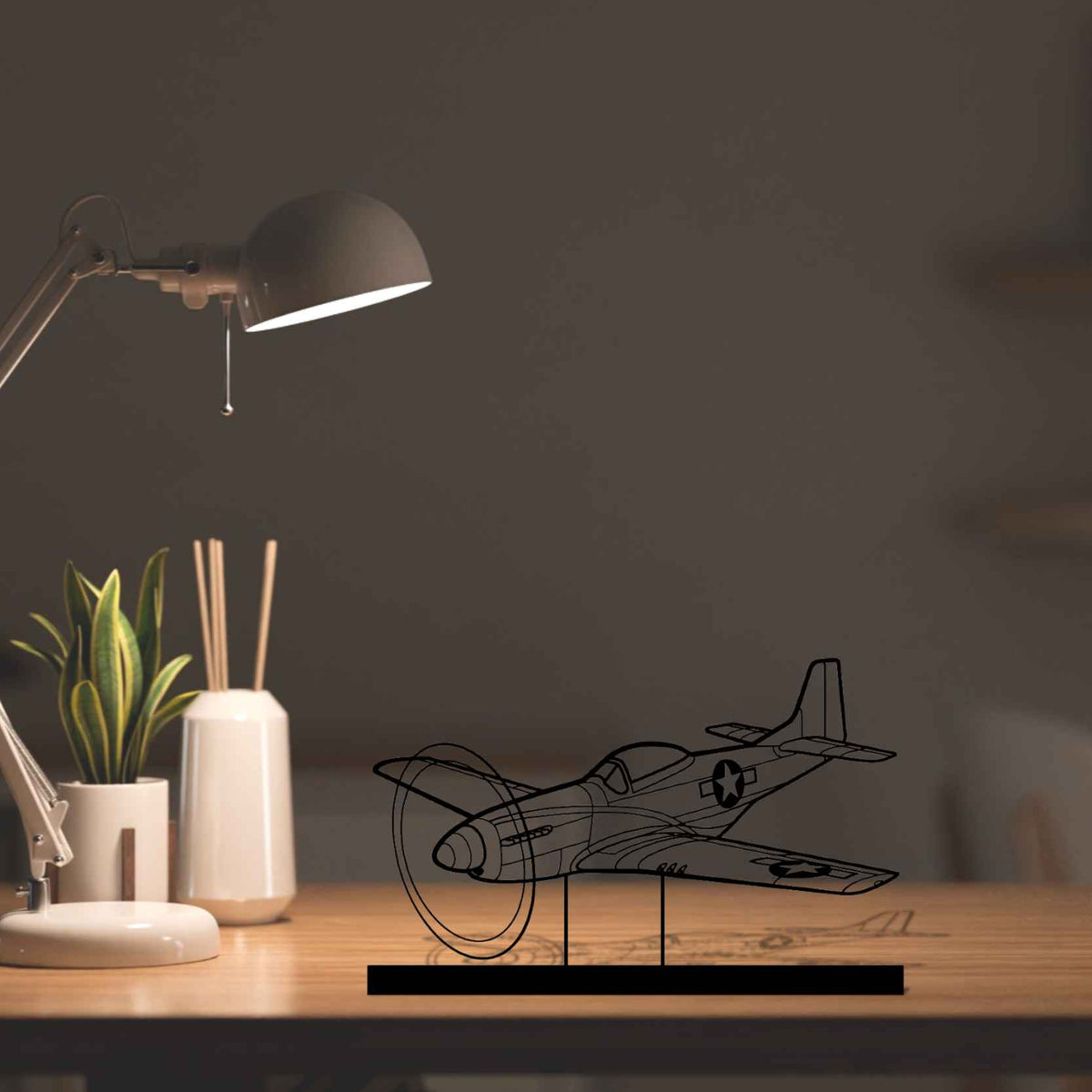 P-51D Mustang Angle Silhouette Metal Art Stand