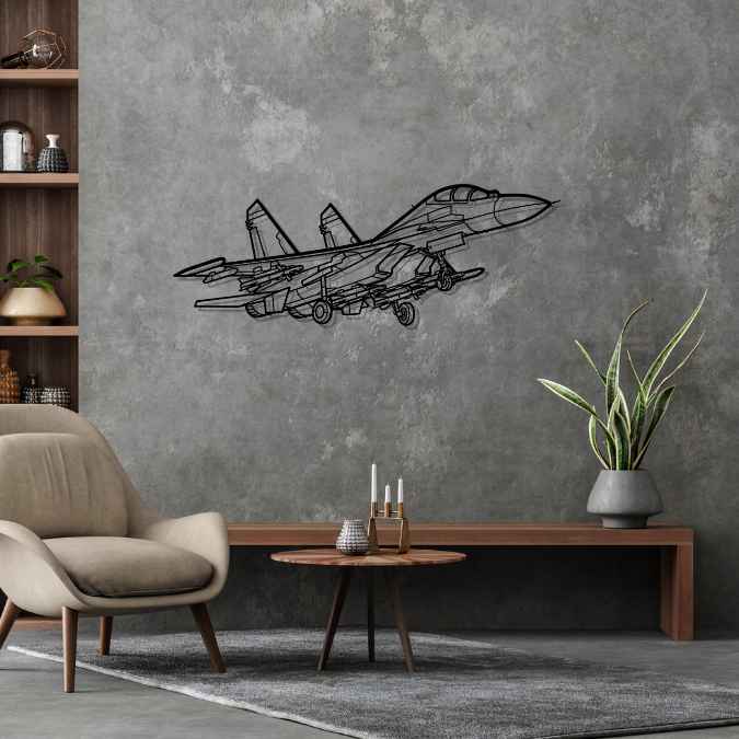 Su-27 Flanker Angle Silhouette Metal Wall Art