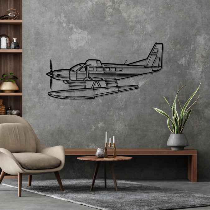 208 Caravan Floatplane Silhouette Metal Wall Art