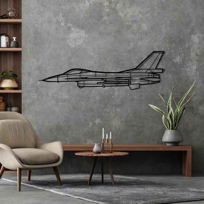 F-16A MLU Silhouette Metal Wall Art