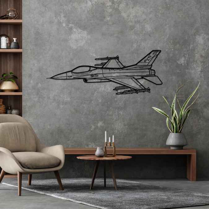 F-16C Fighting Falcon Angle Silhouette Metal Wall Art