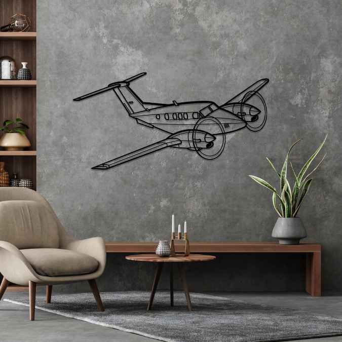 King Air F90  Angle Silhouette Metal Wall Art