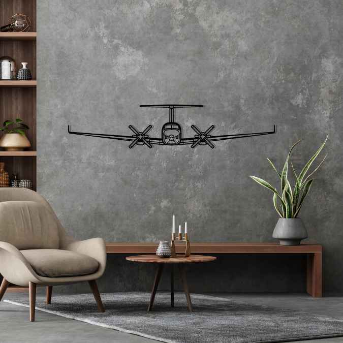 King Air 200 Front Silhouette Metal Wall Art