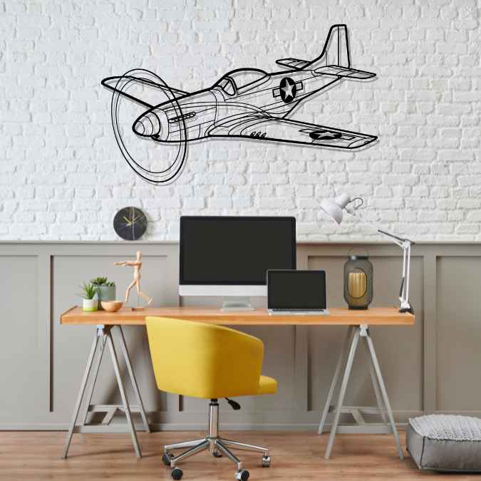 P-51 Mustang Angle Silhouette Metal Wall Art