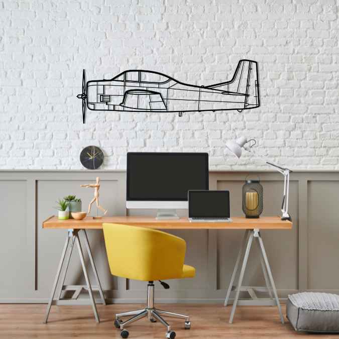 T-28 Trojan Silhouette Metal Wall Art