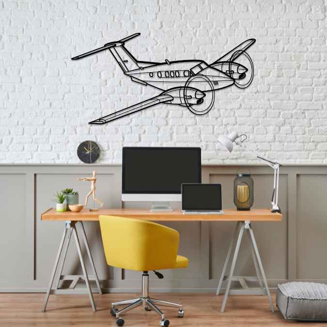 King Air F90  Angle Silhouette Metal Wall Art