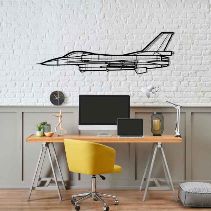 F-16A MLU Silhouette Metal Wall Art