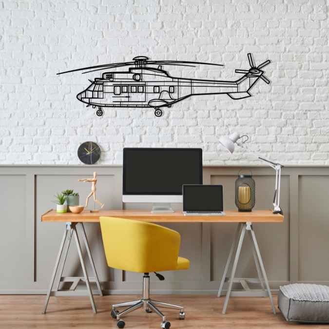 AS332 Super Puma Silhouette Metal Wall Art