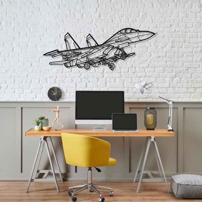 Su-27 Flanker Angle Silhouette Metal Wall Art