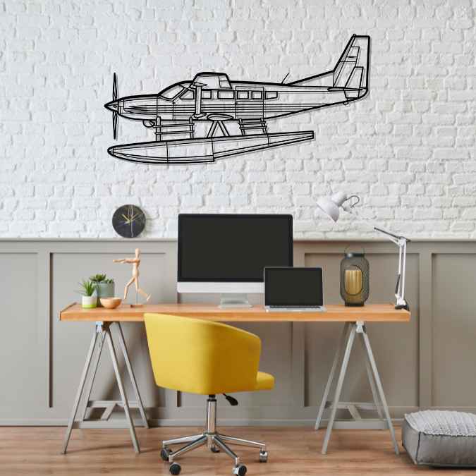 208 Caravan Floatplane Silhouette Metal Wall Art