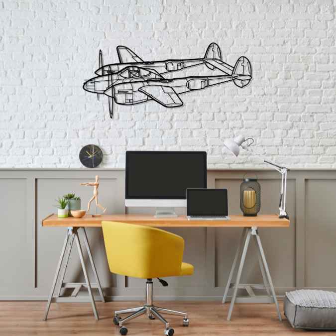 P-38 Lightning Angle Silhouette Metal Wall Art