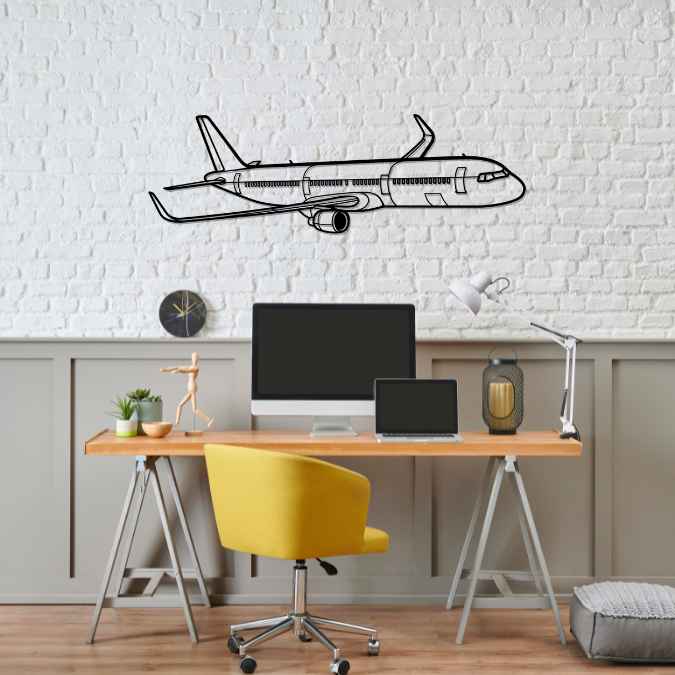 A321 Neo Angle Silhouette Metal Wall Art