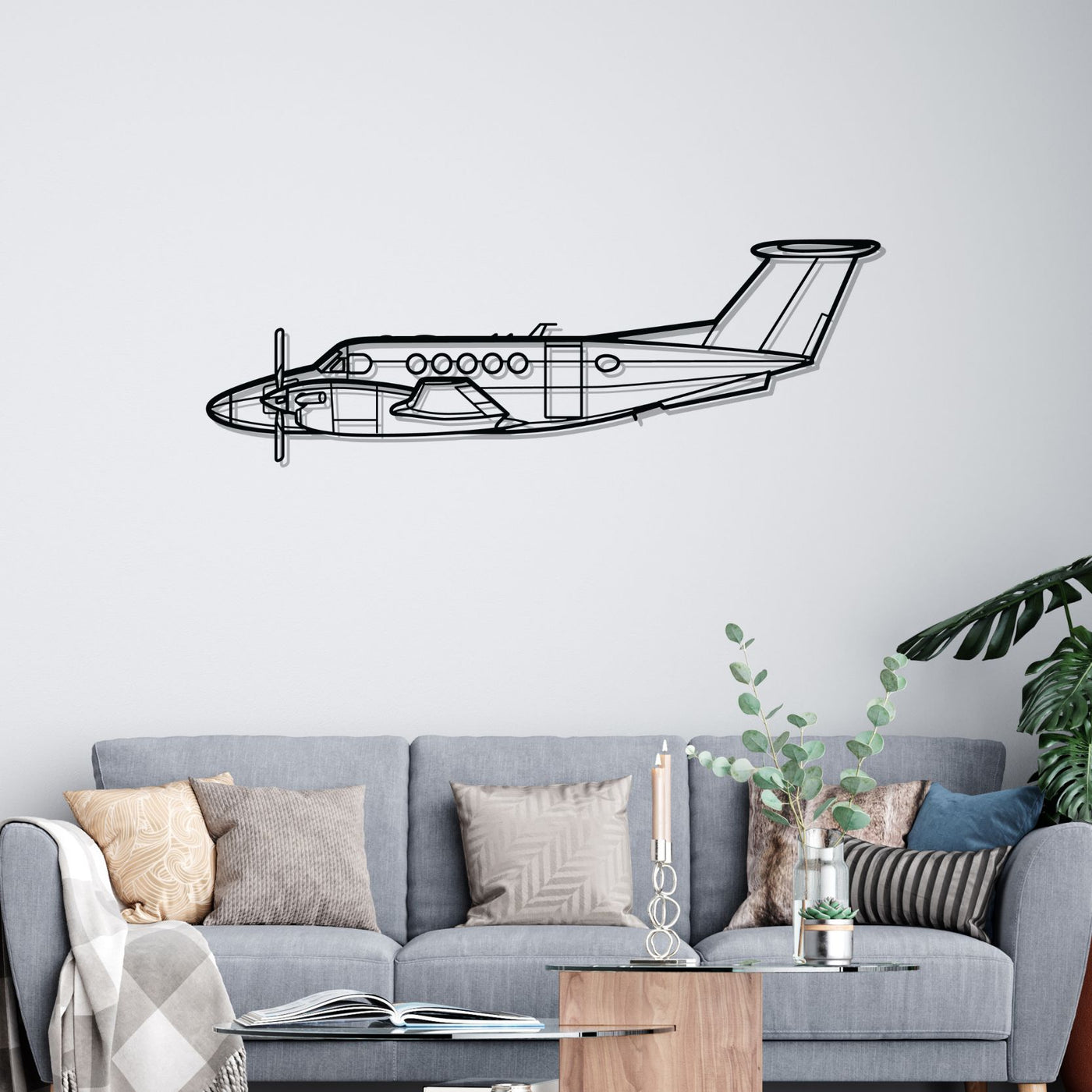 King Air B200 Silhouette Metal Wall Art