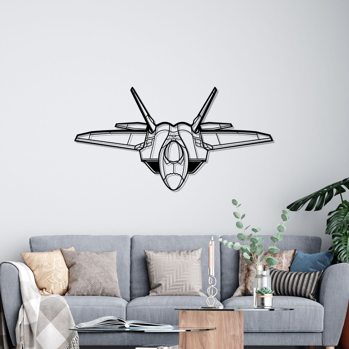 F-22 Raptor Angle Silhouette Metal Wall Art