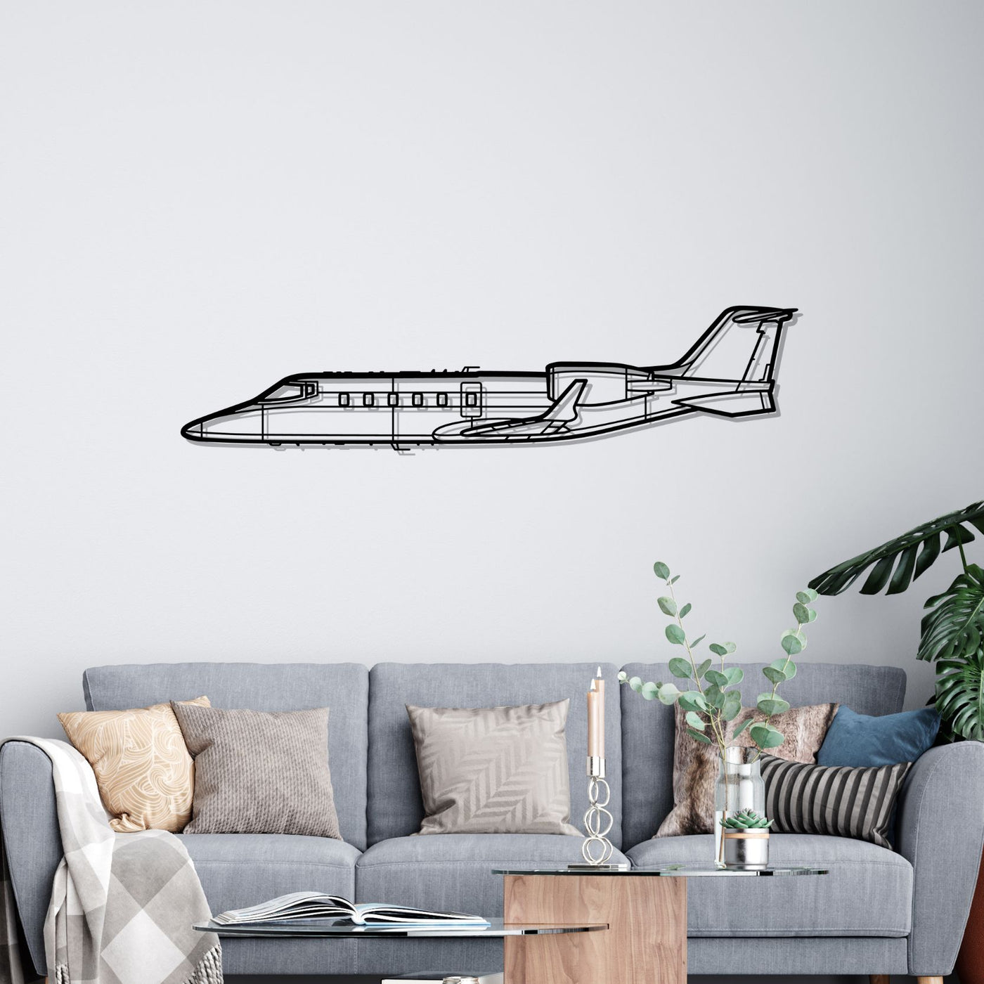 Learjet 60 Silhouette Metal Wall Art