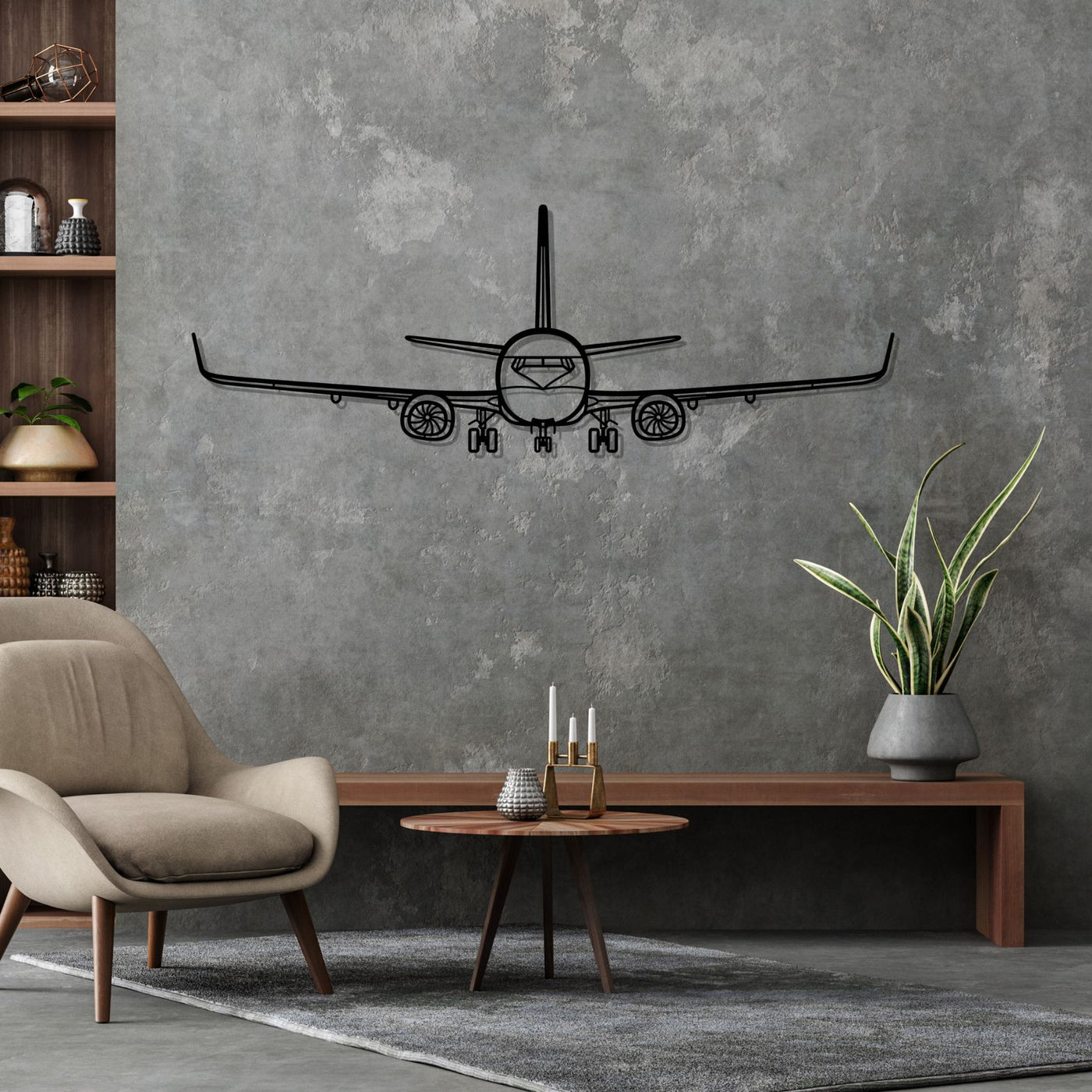 737-800NG Front Silhouette Metal Wall Art