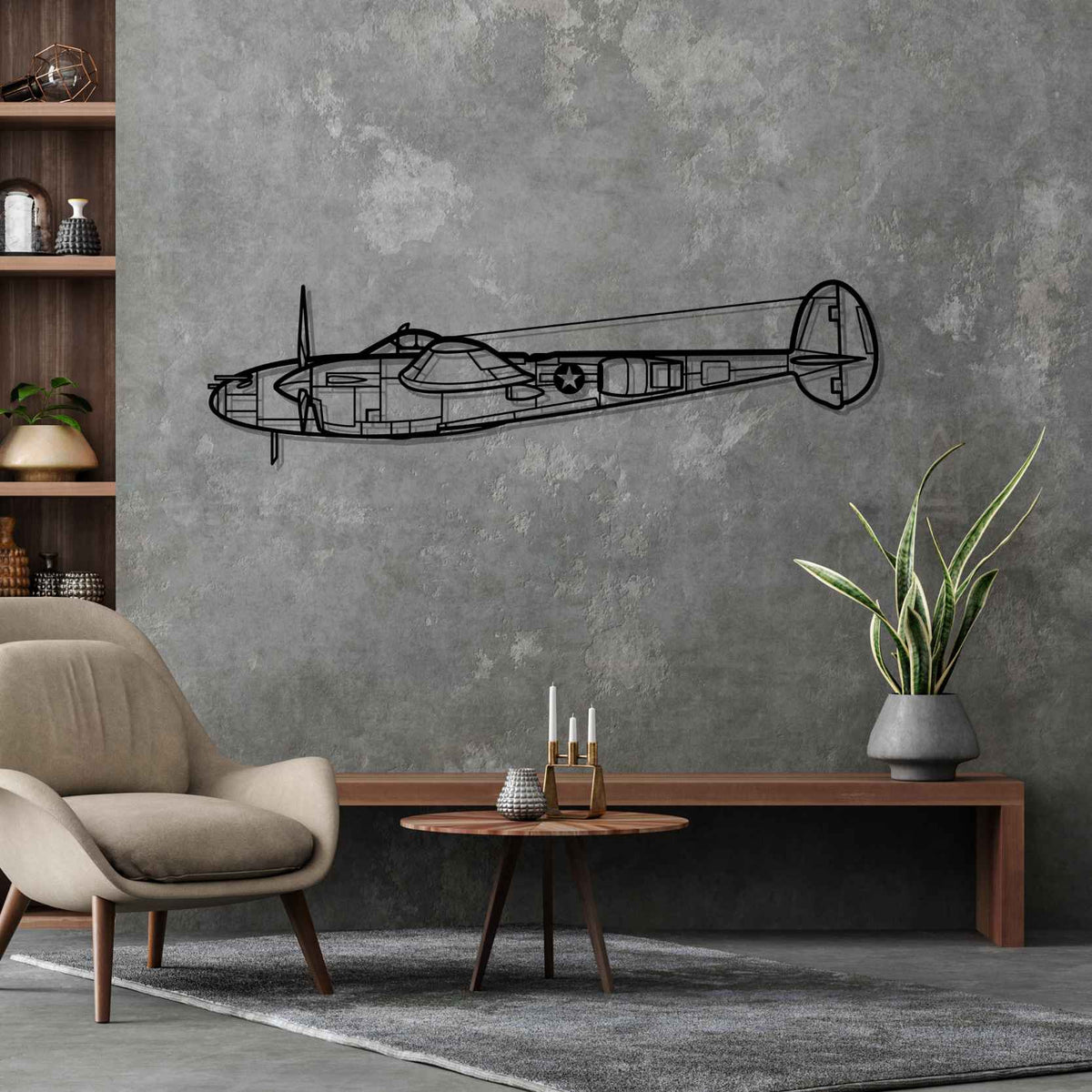 P-38L Lightning 1945 Silhouette Metal Wall Art
