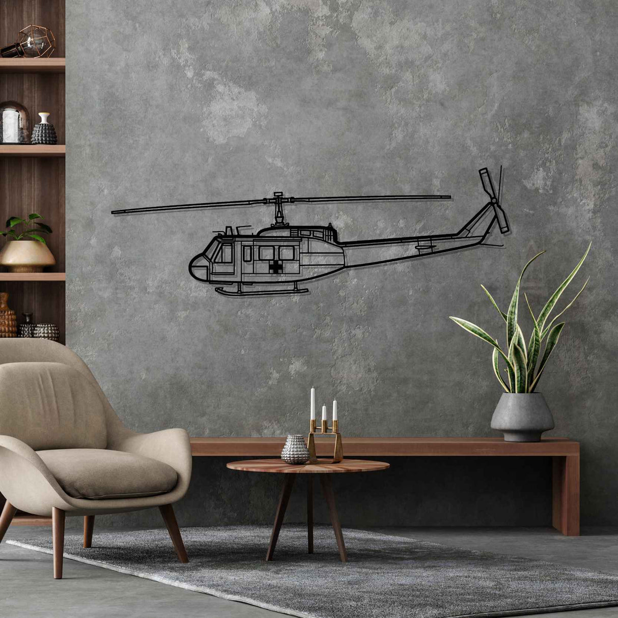 UH-1 Iroquois Huey 1970 Silhouette Metal Wall Art