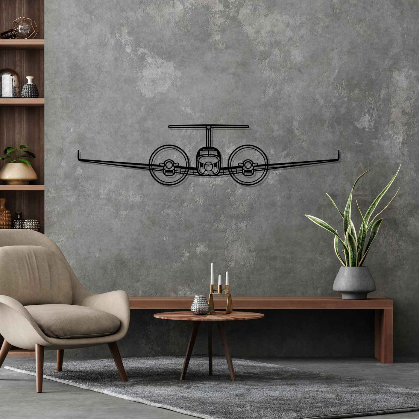 King Air 350 Front Silhouette Metal Wall Art