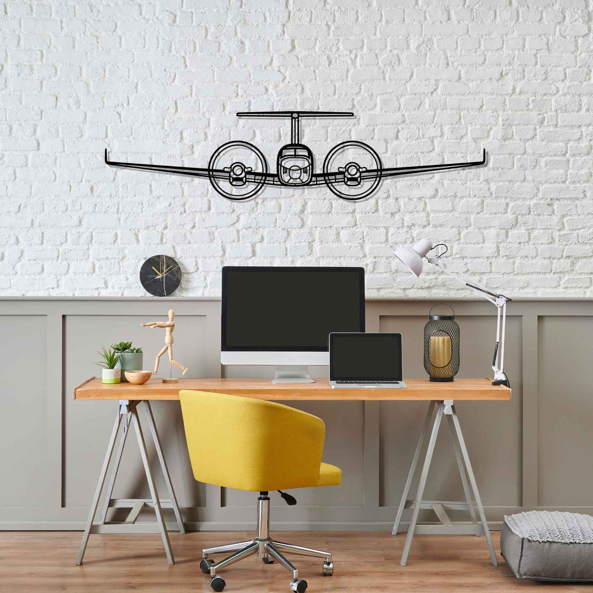 King Air 350 Front Silhouette Metal Wall Art