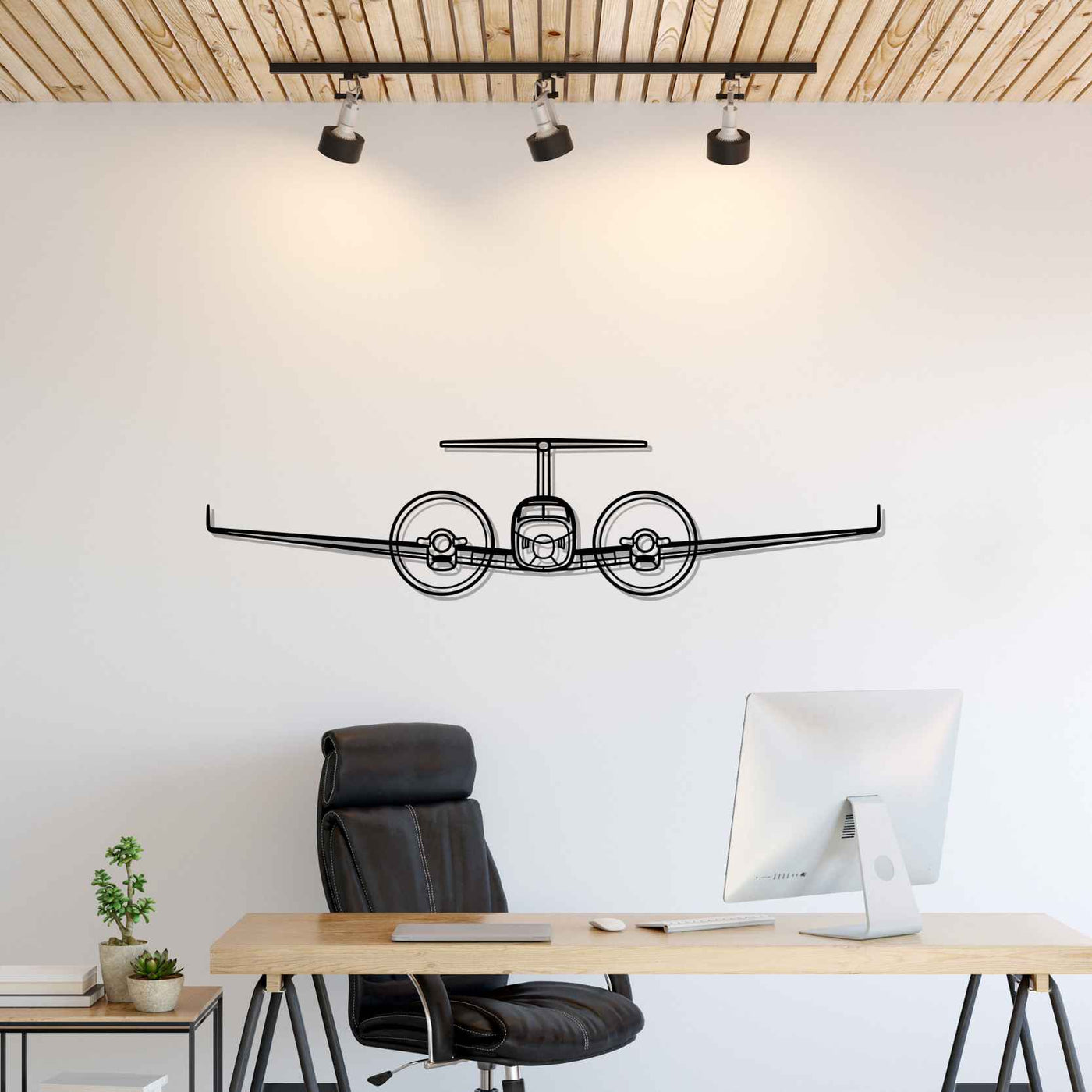 King Air 350 Front Silhouette Metal Wall Art